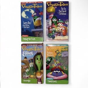 VeggieTales VHS Lot Of 4 LarryBoy Green Tape Esther Blueberry Christmas Bundle